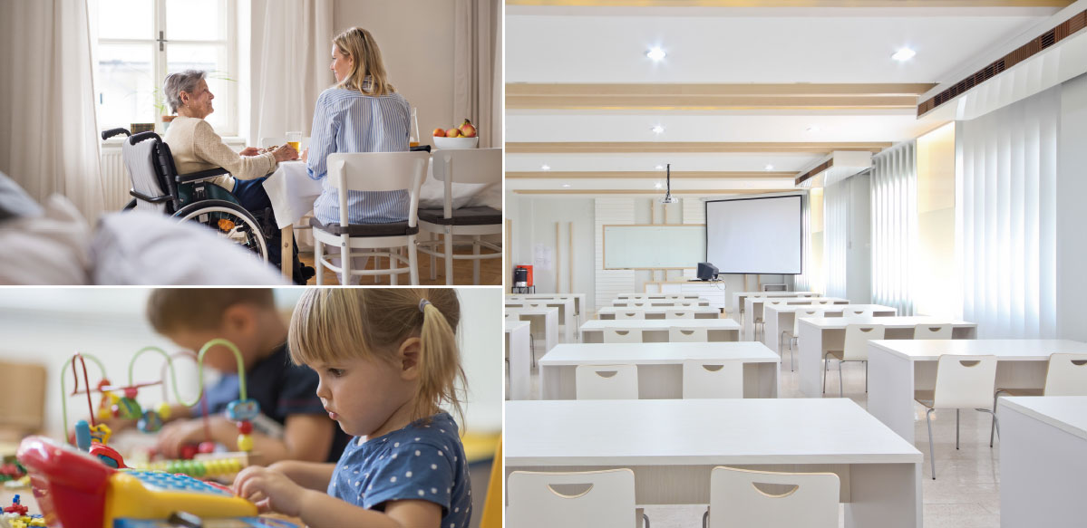 Gordijnen voor een zorgcentrum, een schoolgebouw of een kinderdagverblijf